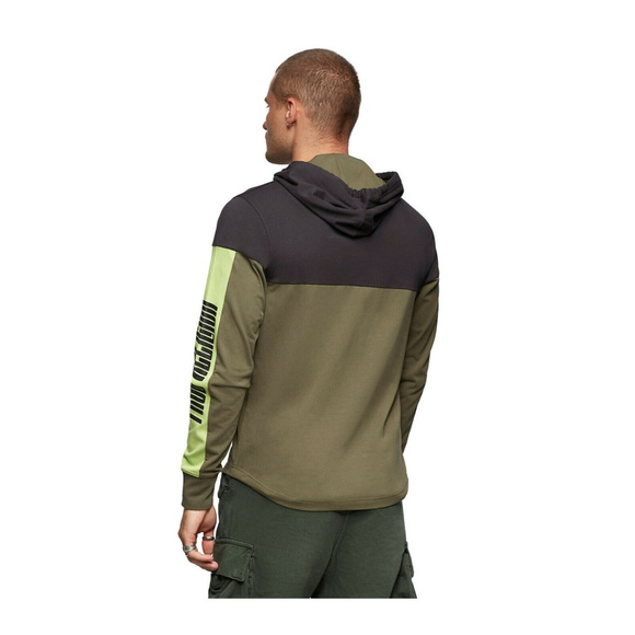 True Religion Men's Long Sleeve Paneled Pullover Hoodie Shirt in Lime/Olive - Picture 4 of 6